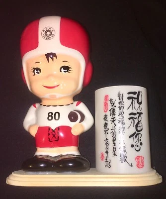 TATUNG FOOTBALL BOY #80 Mascot Mounted Ceramic Figure Cup Collectible Taiwan Ad - Image 1 of 4