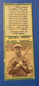1936 Frank (Frankie) Frisch St Louis Cardinals Diamond Match Company Matchbook