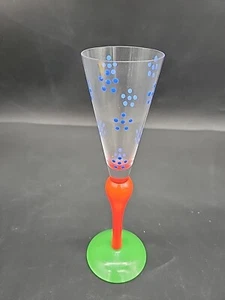 Anne Nilsson Clown Glass Champagne Flute Sweden Signed 7.5" - Picture 1 of 6