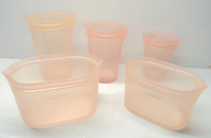 Set of 5 ZIP TOP Reusable Platinum Silicone Containers, Peach - 2 Dishes, 3 Cups - Picture 1 of 4