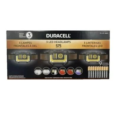 Paquete de 3 faros Duracell 575 lúmenes COB, 6 modos de iluminación con haz UV 1600313 Foto 1 de 4