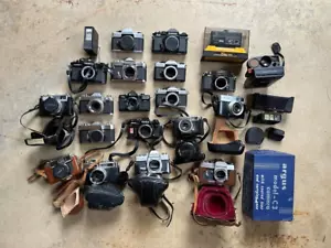 20 Vtg Rare Film SLR Camera Bodies Konica Minolta Yashica Kodak Polaroid Pentax+ - Picture 1 of 19
