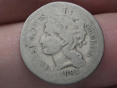 1882 Three 3 Cent Nickel 3CN- About Good Obverse Details - Image 1 of 4