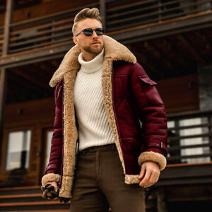 Men's Casual Coat Lapel Jacket Denim Warm Fur Collar Fleece Lined Winter Jacket