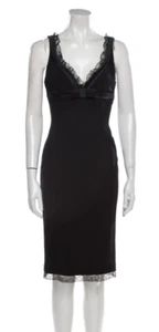D&G Size XS V-Neck Midi Length Sheath Dress Black Lace and Bow Accents - Picture 1 of 7