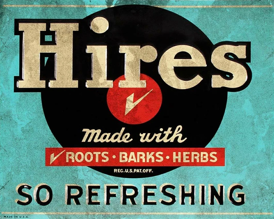 HIRES ROOT BEER SODA POP ROOTS HERBS BARKS HEAVY DUTY USA MADE METAL ADV SIGN - Image 1 of 1