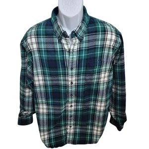 Lands' End Flanell Button Down Hemd, Herren XL, grün, weiß blau kariert, Baumwolle, gebraucht, in einwandfreiem Zustand - Bild 1 von 12