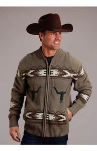 Cárdigan Suéter Stetson Para Hombres Largo Cuerno Cremallera Marrón Algodón/Lana L/S - Imagen 1 de 5