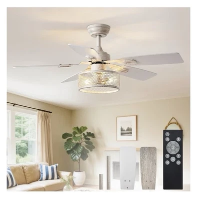 42-Inch Ceiling Fans with Lights: Caged Ceiling Fan Dual Finish 5 Blades WGrey - Image 1 of 4
