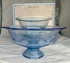 Indiana Glass Blue Pedestal Center Bowl Company Recollection Madrid Pastel Blue - Picture 1 of 2