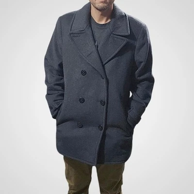 Lands End Wool Blend Peacoat LT Gray Double Breasted Classic Winter Coat - Image 1 of 4