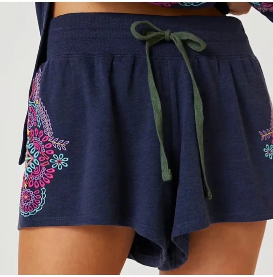 Шорты для повседневной практики Anthropologie XS с цветочной вышивкой пот хлопок для отдыха - Изображение 1 из 4