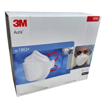 3M Aura 1863 FFP3 Respirator Disposable Face Mask, box of 20- NEW - Image 1 of 2