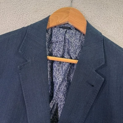 Jaqueta Kroon Blazer Masculina 40L Azul Marinho Espinha de Arenque Linho Mescla de Seda Preppy Casual - Imagem 1 de 4