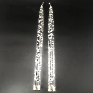 Lucite Taper 10" Candle Set (2)  Silver Flakes MCM Hollywood Regency - Picture 1 of 6