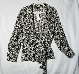 Banana Republic Women’s Blouse XL Tie Wrap Floral Brown Tan Purple Long Sleeve - Picture 1 of 8