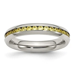 Stainless Steel Polished 4mm November Yellow Cubic Zirconia Ring Size 7 - Picture 1 of 7