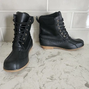 JustFab Evi Duck Black Onyx Cold Weather Block Heel Boots Women's Size 7 - Picture 1 of 14