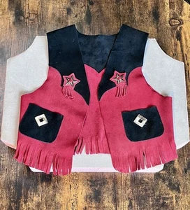 Vintage Leather Vest Kids Small Suede Western Cowboy Fringe Concho Costume - Picture 1 of 5