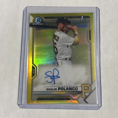 2021 Bowman Chrome Autograph Shalin Polanco 1st yellow Refractor 01/75 Pirates - Image 1 of 2