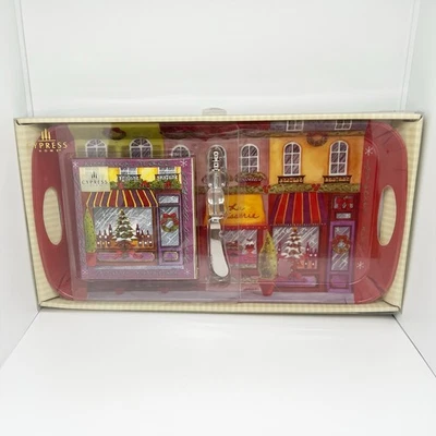 New in Box Cypress Holiday Storefront Serving Tray, Spreader & Napkins Set - Image 1 of 4