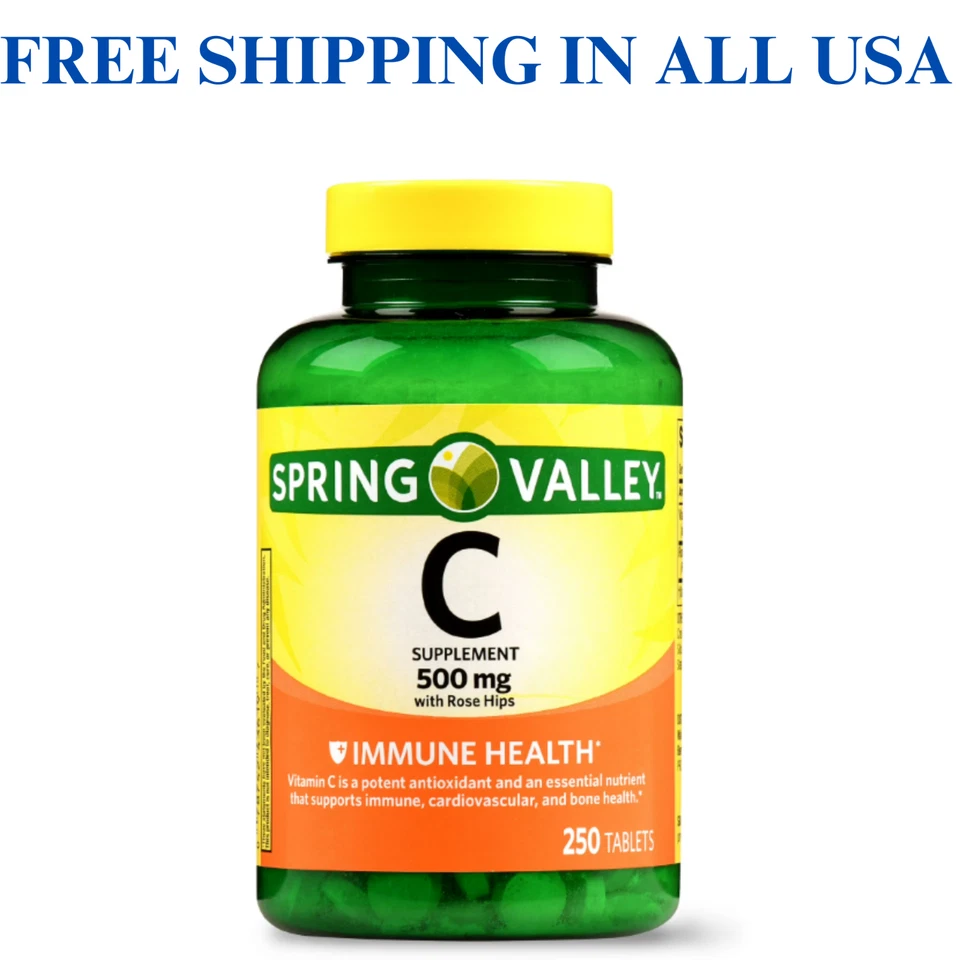 Витамин С Spring Valley 500 мг с шиповником 250 таблеток | антиоксидант для поддержки иммунитета - Изображение 1 из 4