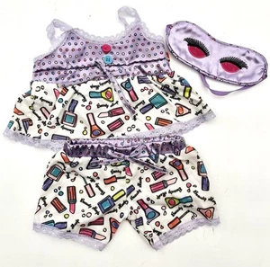 Build A Bear Pajamas Slumber Party Purple Outfit w/ Shorts Top & Sleep Mask - Picture 1 of 7