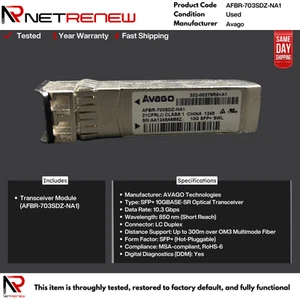 AVAGO AFBR-703SDZ-NA1 10G SFP+ SR/NA1 Optical Transceiver 850nm LC - Bild 1 von 1