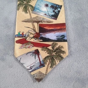 Tropicals By Tango Mens Silk Tie Multicolor Beach Scene 59" X 3.875" - Picture 1 of 7
