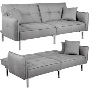 Convertible Sleeper Sofa Bed Sectional Futon Sofa Pull Out Adjustable Couch Gray - Picture 1 of 12