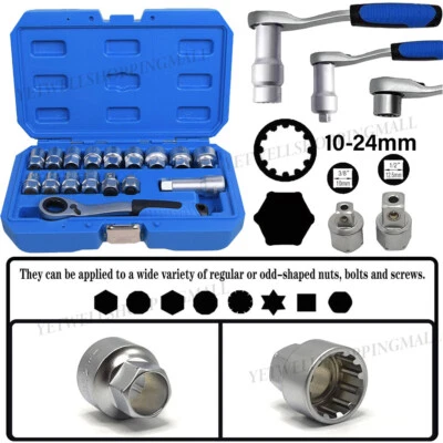 17 Go Through Socket Set Metric Go thru Multi-Fit Socket 3/8 1/2 Adaptor Ratchet - Image 1 of 4