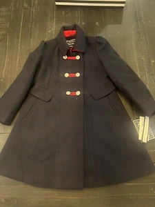 Tailored By Rothschild Girls 6X Plus Navy Red Faux Wool Blend Coat Peacoat C - Picture 1 of 10