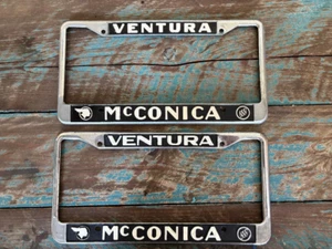VINTAGE PONTIAC BUICK METAL DEALERSHIP LICENSE PLATE FRAME PAIR SET VENTURA CA - Picture 1 of 2
