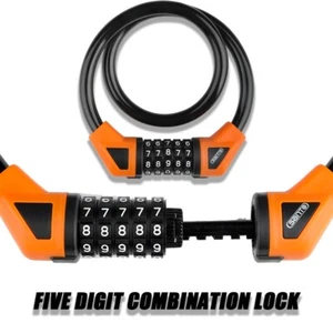 5-Digit Combination Password Bike Lock Cable Bicycle Chain Lock Orang Anti-theft - Picture 1 of 16