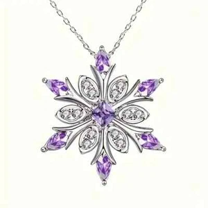 Beautiful Snowflake Pendant Necklace Purple White Synthetic Zirconia Jewelry - Picture 1 of 4