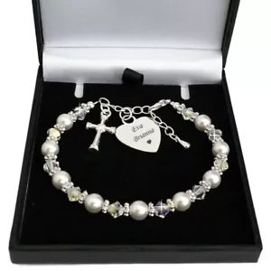Personalised Bracelet for a Girls Christening, Baptism, First Holy Communion Day - Picture 1 of 9