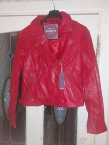 New BARNEY & TAYLOR Red Classic REAL LEATHER Zip Front & Pockets Jacket Size 14 - Picture 1 of 3