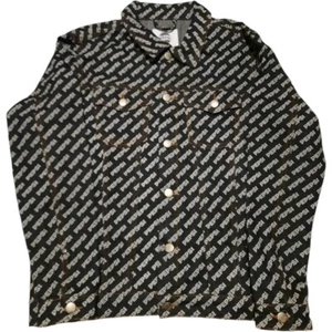 2XL / XXL New & Rare Pepsi Text Statement Spell Out Black Denim Jean Jacket Coat - Picture 1 of 3
