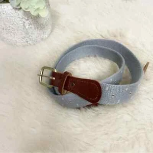 Vintage Unisex Preppy Blue Knit Dotted Print Genuine 100% Leather Belt - Picture 1 of 5