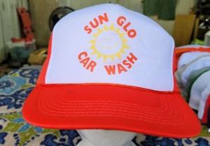 VINTAGE SUN GLO AUTOWÄSCHE TRUCKER MESH DRUCKKNOPFLASCHE MÜTZE KAPPE - Bild 1 von 7