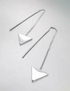 CHIC Urban Artisanal Lightweight Thin Silver Chain Triangle Threader Earrings - Picture 1 of 3