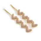 2 Gold Plated Pale Pink Enamel Heart Hair Grips/ Slides - 65mm