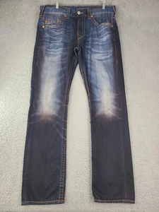 True Religion Jeans Mens 34x33 Straight Big T No Flap Zip Dye Flame Rock Star - Picture 1 of 24
