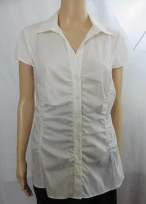 Lafayette 148 NY White Cap Sleeve Ruched Blouse Button Front SZ 8 NWT $178.00 - Image 1 of 4