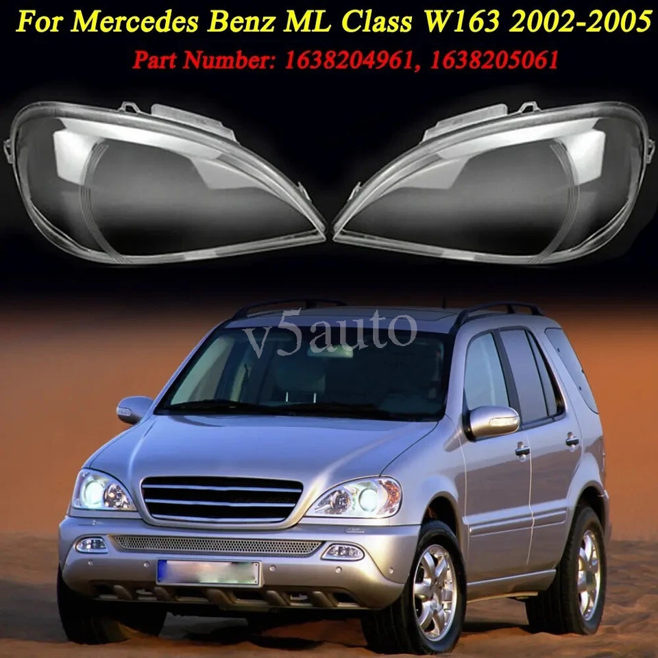 Par de cubiertas de lente de faros para Mercedes Benz W163 Clase ML 2002-2005 Foto 1 de 4