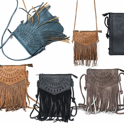 Damen Tasche Schultertasche CrossOver Umhängetasche Ethno Fransen Cutout Muster - Bild 1 von 4