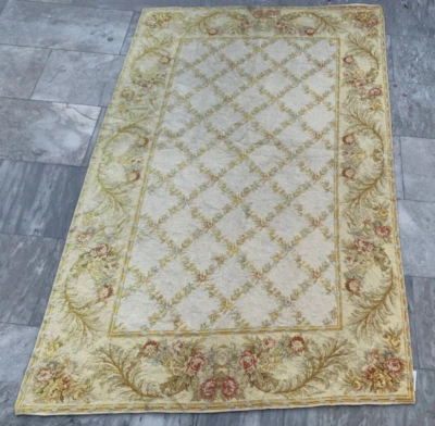 Vintage French Style Aubusson Needle point Stunning Area Rug 4x6 ft Free Ship - Image 1 of 4