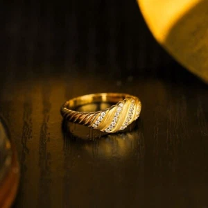 18k Yellow Gold Plated Simulated Diamond Lines Twisted Adjustable Statement Ring - Picture 1 of 6