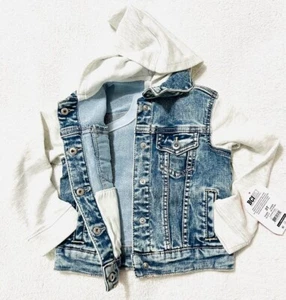 Baby & Toddler Denim Jacket Knit hoodie & sleeves Boys Girls Unisex - Picture 1 of 4