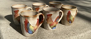 6 Rooster mugs Otagiri style 3D, one has chip on the back - Picture 1 of 5